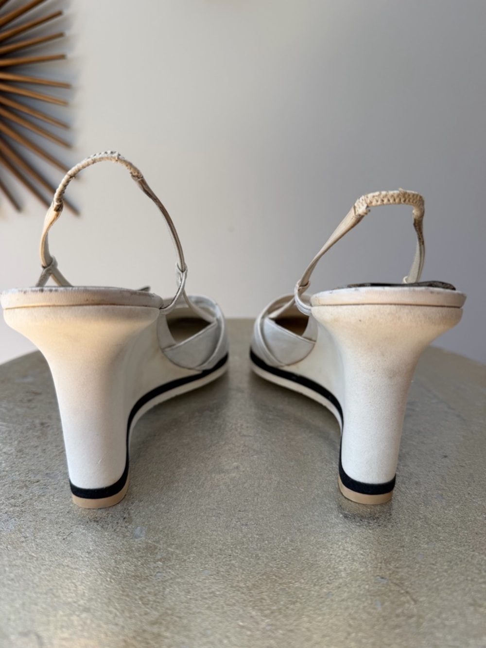 CHANEL - Two-Tone Slingback Wedges w/ Camellia Detail – Size 38.5 - Picture 13 of 15